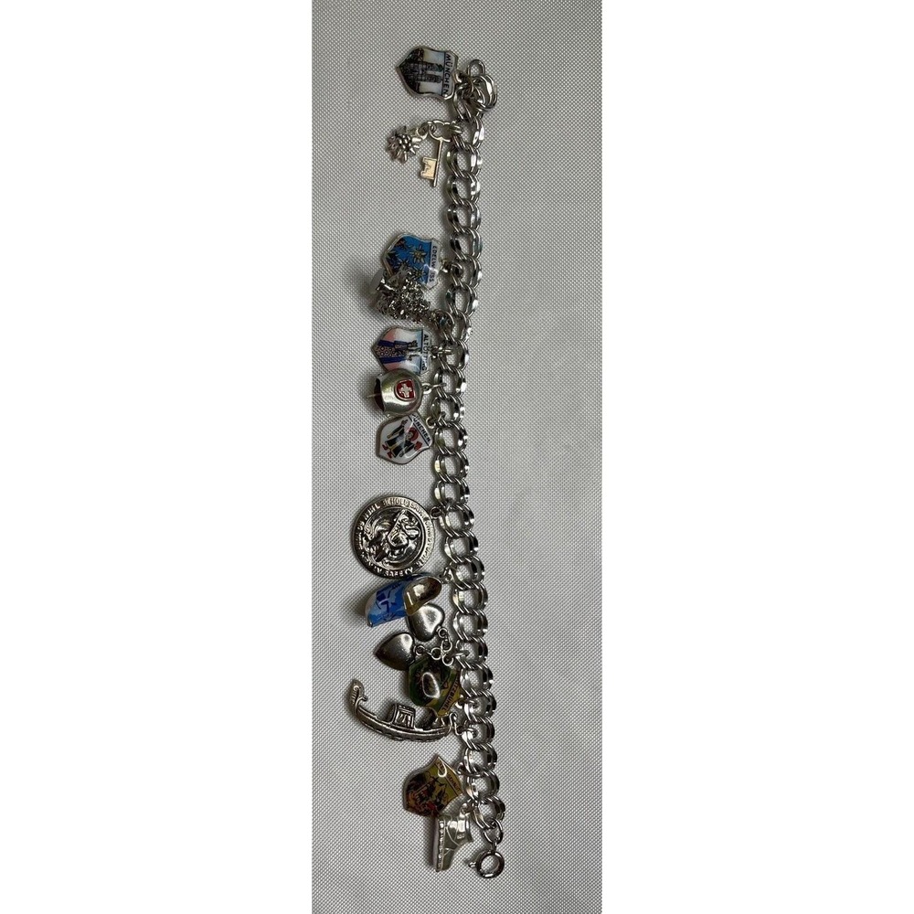 Souvenir Travel Charm Bracelet Red Cross St. Christopher Travel Shield Vintage